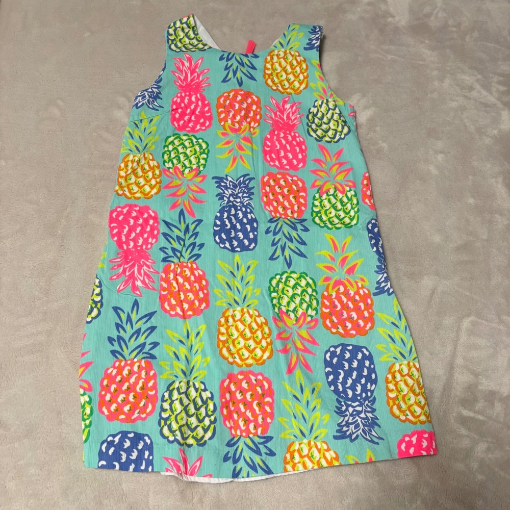 Tommy Bahama Pineapple Print Shift Dress Girls Blue Size 10 Sleeveless‎ Summer